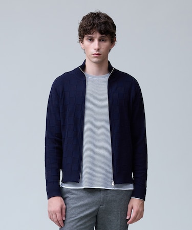 冬仕様の非ウールニット【ストレッチ / イージーケア】【FLEX YARN】リンクスフルジップ  ニットカーディガン