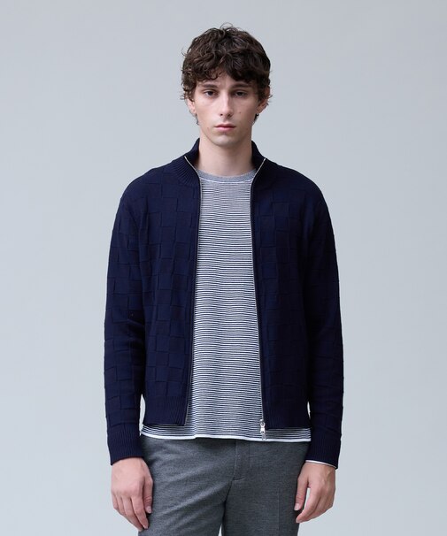 冬仕様の非ウールニット【ストレッチ / イージーケア】【FLEX YARN】リンクスフルジップ  ニットカーディガン