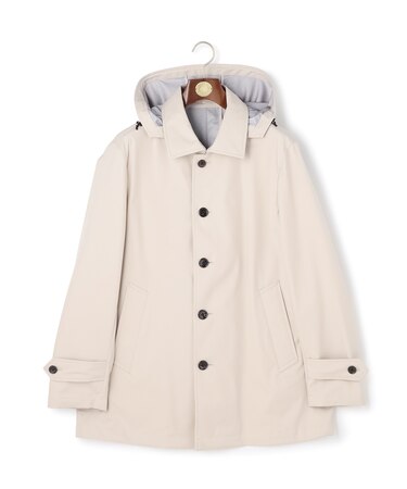 【オンオフ兼用 / ストレッチ / 撥水 / 洗える】トリコット3レイヤーバルマカンショートコート / フードデタッチャブル