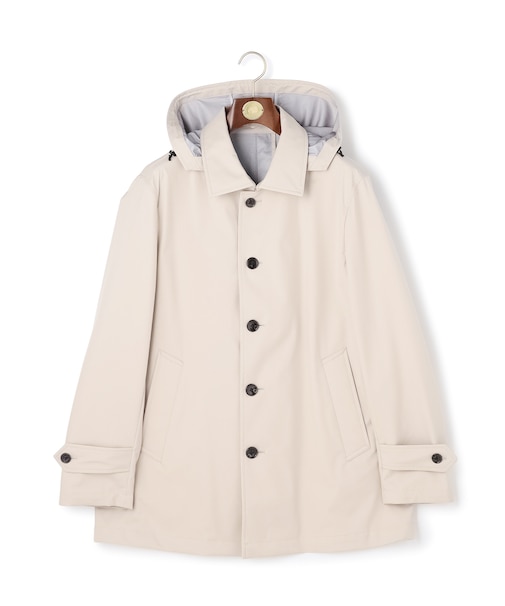 【オンオフ兼用 / ストレッチ / 撥水 / 洗える】トリコット3レイヤーバルマカンショートコート / フードデタッチャブル