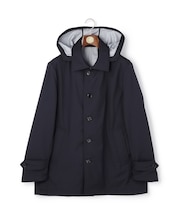 【オンオフ兼用 / ストレッチ / 撥水 / 洗える】トリコット3レイヤーバルマカンショートコート / フードデタッチャブル