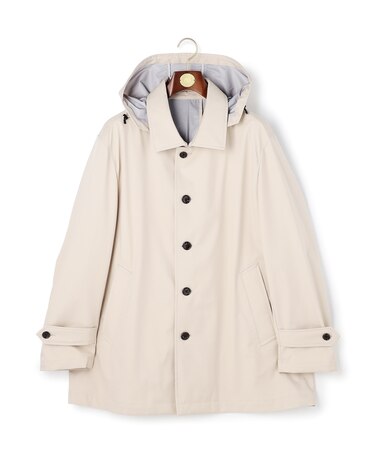 【KING SIZE】【オンオフ兼用 / ストレッチ / 撥水 / 洗える】トリコット3レイヤーバルマカンショートコート / フードデタッチャブル
