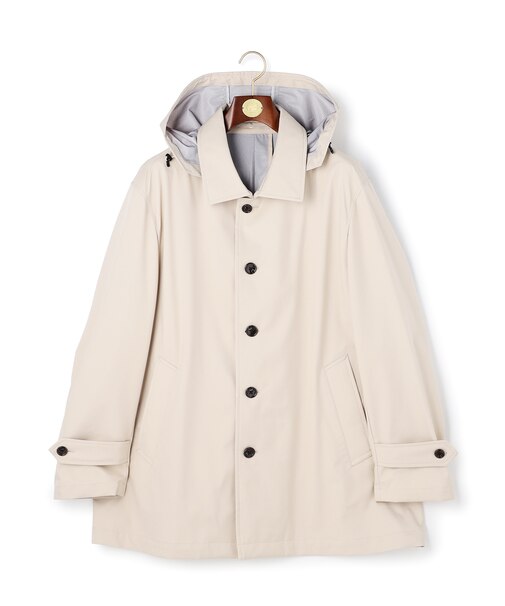 【KING SIZE】【オンオフ兼用 / ストレッチ / 撥水 / 洗える】トリコット3レイヤーバルマカンショートコート / フードデタッチャブル