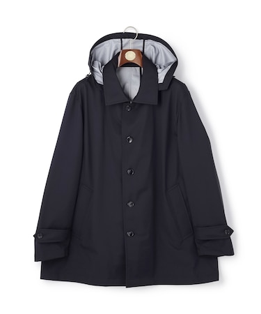 【KING SIZE】【オンオフ兼用 / ストレッチ / 撥水 / 洗える】トリコット3レイヤーバルマカンショートコート / フードデタッチャブル