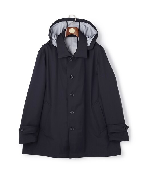 【KING SIZE】【オンオフ兼用 / ストレッチ / 撥水 / 洗える】トリコット3レイヤーバルマカンショートコート / フードデタッチャブル