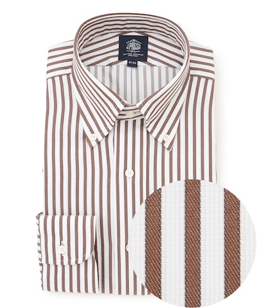 【PREMIUM PLEATS / 形態安定】スーピマコットンパナマストライプ シャツ / B.D.