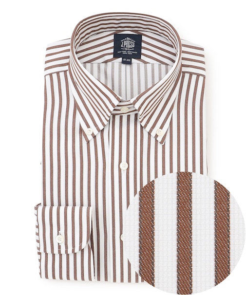 【PREMIUM PLEATS / 形態安定】スーピマコットンパナマストライプ シャツ / B.D.