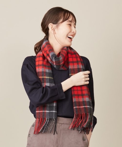 ピュアカシミヤ100％ チェックマフラー