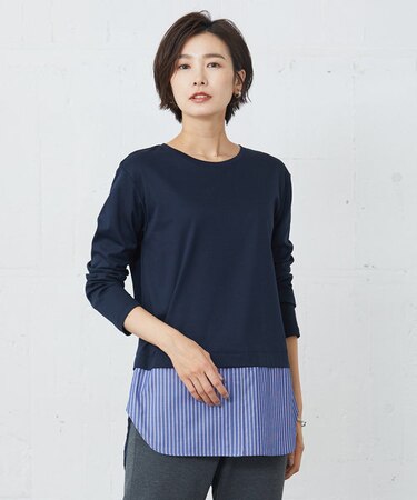 【接触冷感・UVケア】レイヤードジャージー カットソー