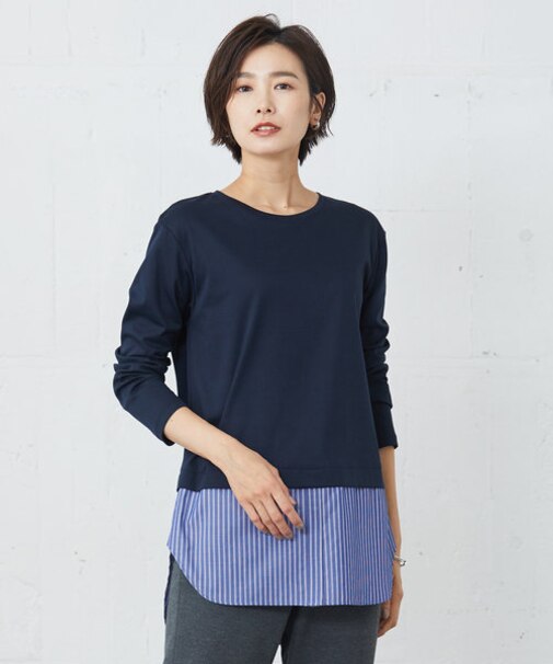 【接触冷感・UVケア】レイヤードジャージー カットソー