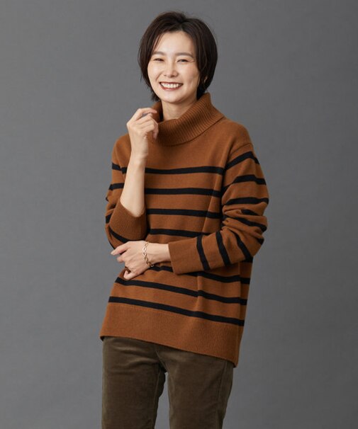 【洗える】MERINO CASHMERE オフタートル ボーダー ニット