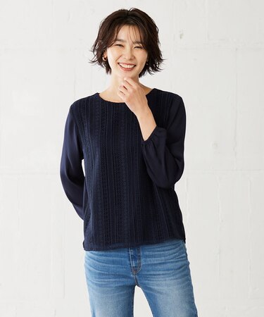 レースブロッキングジャージー カットソー