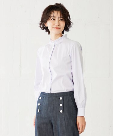 【洗える】 BEZ VEGA フリル ストライプ ブラウス