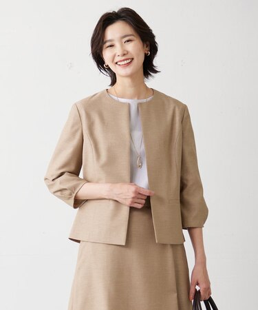 【洗える】FLAXASAオックス ノーカラー ジャケット