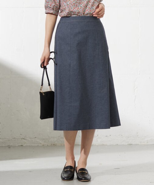 【洗える】麻ポリエステルストレッチ スカート