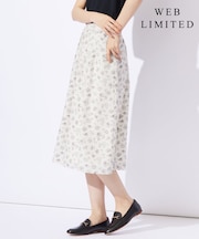 【WEB限定・洗える】ラインフラワープリント タック スカート