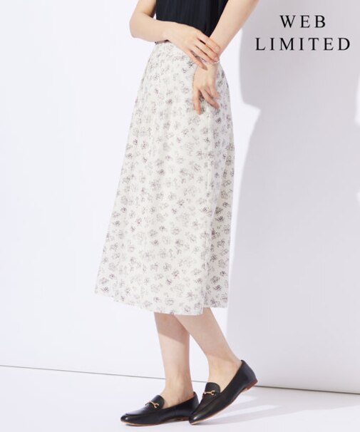【WEB限定・洗える】ラインフラワープリント タック スカート