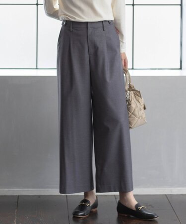 【洗える】T/Rウォッシャブルギャバ ワイド パンツ