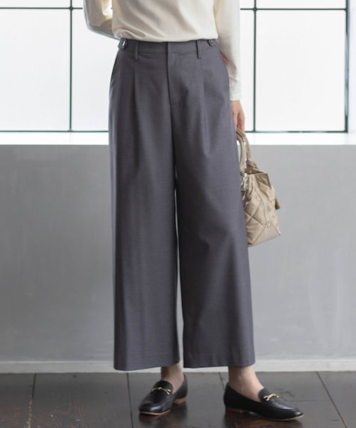 【洗える】T/Rウォッシャブルギャバ ワイド パンツ