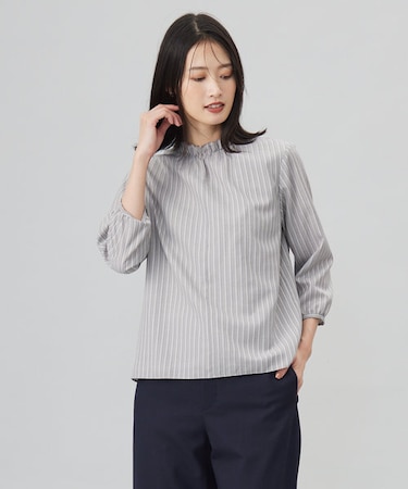 プロビスストライプチェック フリルネック カットソー