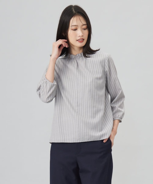 プロビスストライプチェック フリルネック カットソー