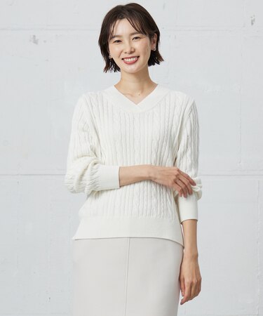 【洗える】GIZA MERCERIZE COTTON ケーブル ニット