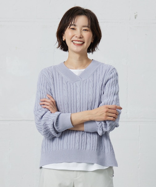 【洗える】GIZA MERCERIZE COTTON ケーブル ニット