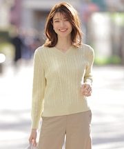 【洗える】GIZA MERCERIZE COTTON ケーブル ニット