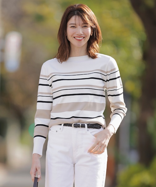 【洗える】Rayon Stretch Border ニット