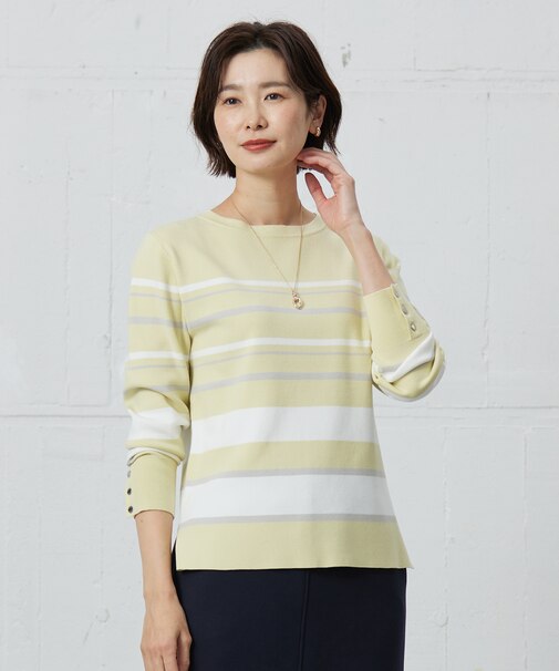 【洗える】Rayon Stretch Border ニット