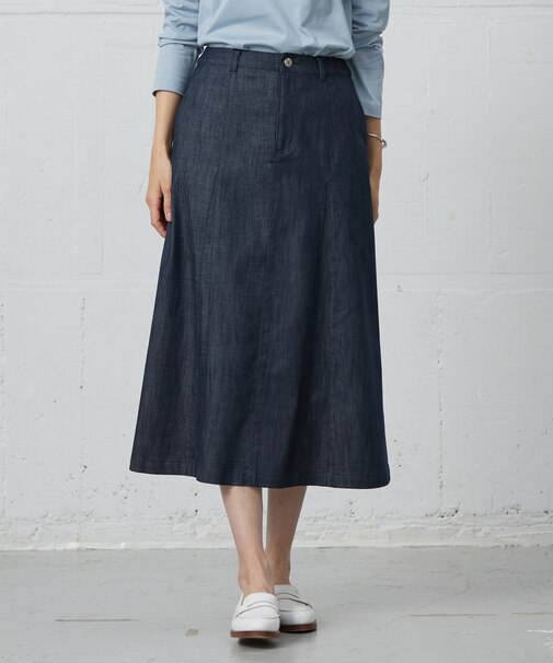 【洗える】セルロースシャンブレー フレアー スカート