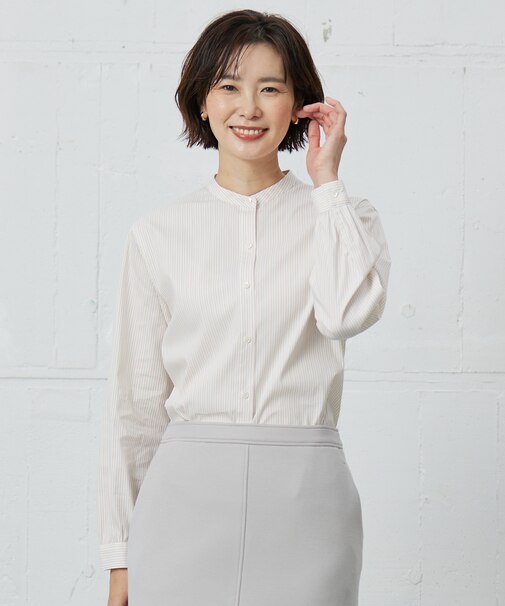 【洗える】BEZ VEGA バンドカラー ブラウス