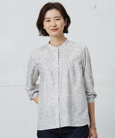 【洗える】ポリエチレンスパンブロードフラワープリント ブラウス