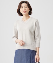 【洗える】GIMA COTTON ミックスカラー Vネック ニット