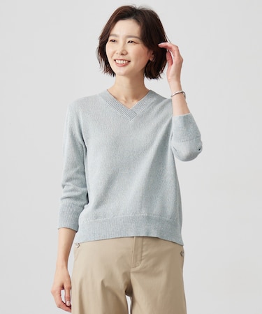 【洗える】GIMA COTTON ミックスカラー Vネック ニット
