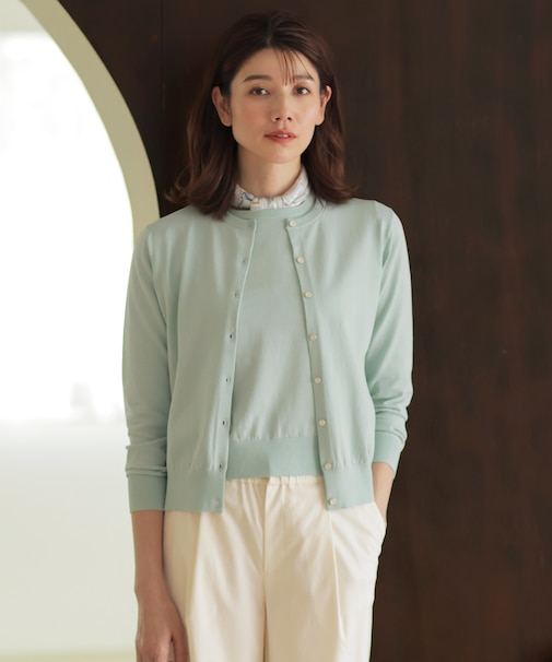 【洗える】BASIC HT COTTON クルーネック カーディガン
