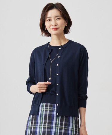 【洗える】BASIC HT COTTON クルーネック カーディガン