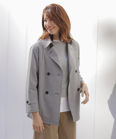 【洗える】Lightストレッチギンガム ダブル トレンチコート