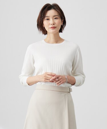 【洗える】Cotton Acetate ストライプ ニット プルオーバー