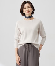 【洗える】Cotton Acetate ストライプ ニット プルオーバー