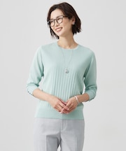 【洗える】Cotton Acetate ストライプ ニット プルオーバー