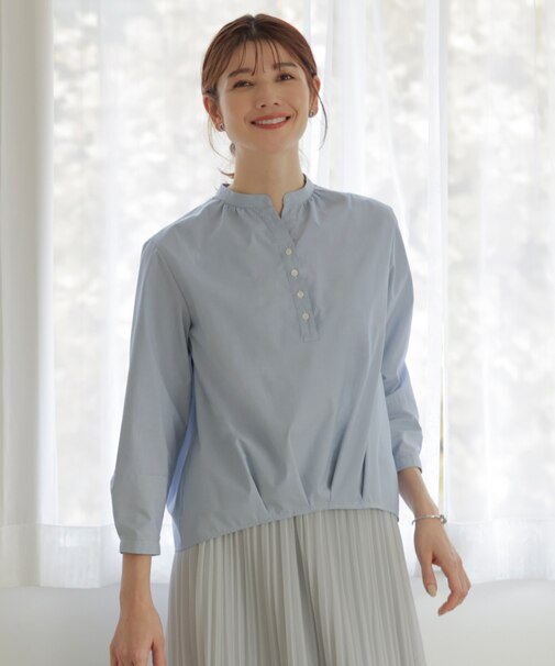 【洗える・接触冷感・UVケア】エステネージュストライプ コクーン ブラウス