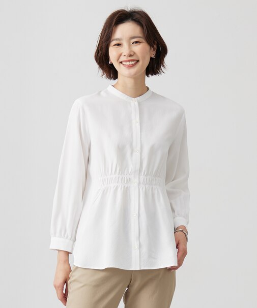 【洗える】アセVisシャドーギンガム シャーリング ブラウス