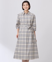 【洗える】コンパクトチェック シャツカラー ワンピース