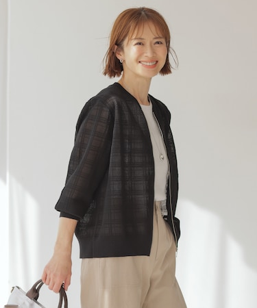 【洗える】SHEER JACQUARD ニット ブルゾン