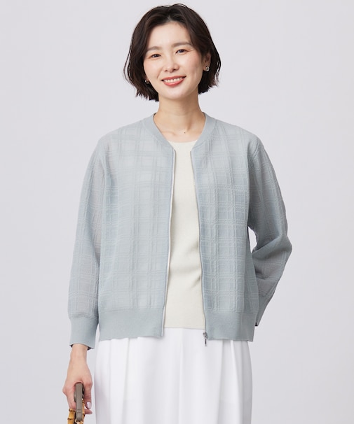 【洗える】SHEER JACQUARD ニット ブルゾン