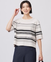 【洗える】RAYON ELITE STRETCH ボーダー ニットT