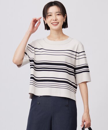 【洗える】RAYON ELITE STRETCH ボーダー ニットT