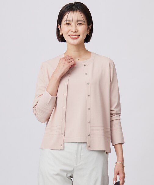 【洗える】RAYON ELITE STRETCH クルーネック カーディガン