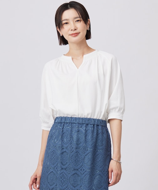 【洗える】トリコットバイオ シャーリング カットソー